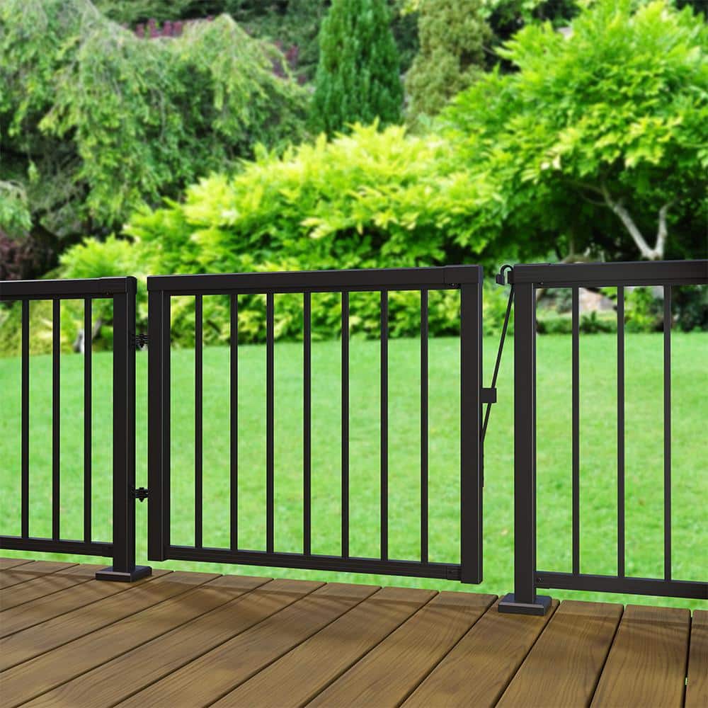 Peak Aluminum Railing 36 in. H x 40 in. W Matte Black Aluminum Deck Railing Picket Gate