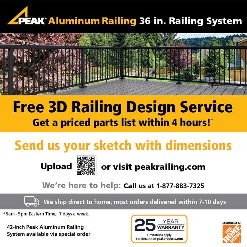 Peak Aluminum Railing 36 in. H x 40 in. W Matte Black Aluminum Deck Railing Picket Gate