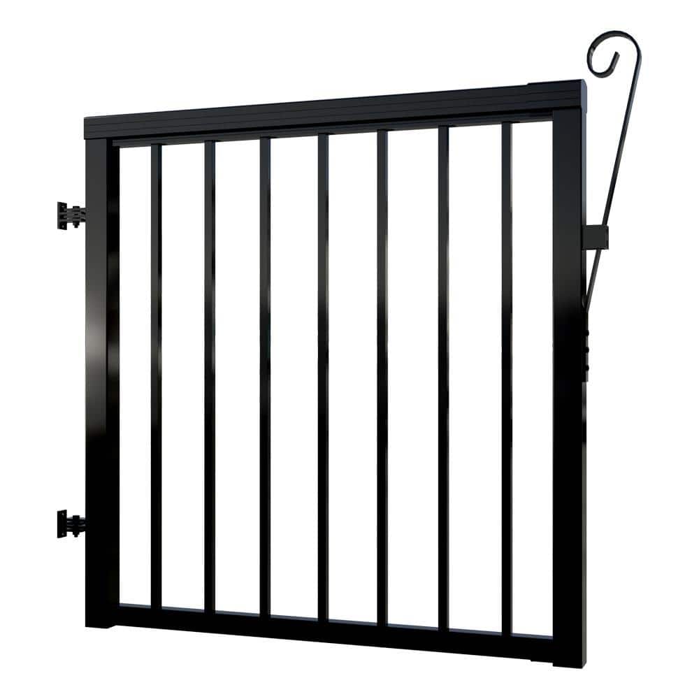 Peak Aluminum Railing 42 in. x 40 in. Black Aluminum Deck Railing Picket Gate