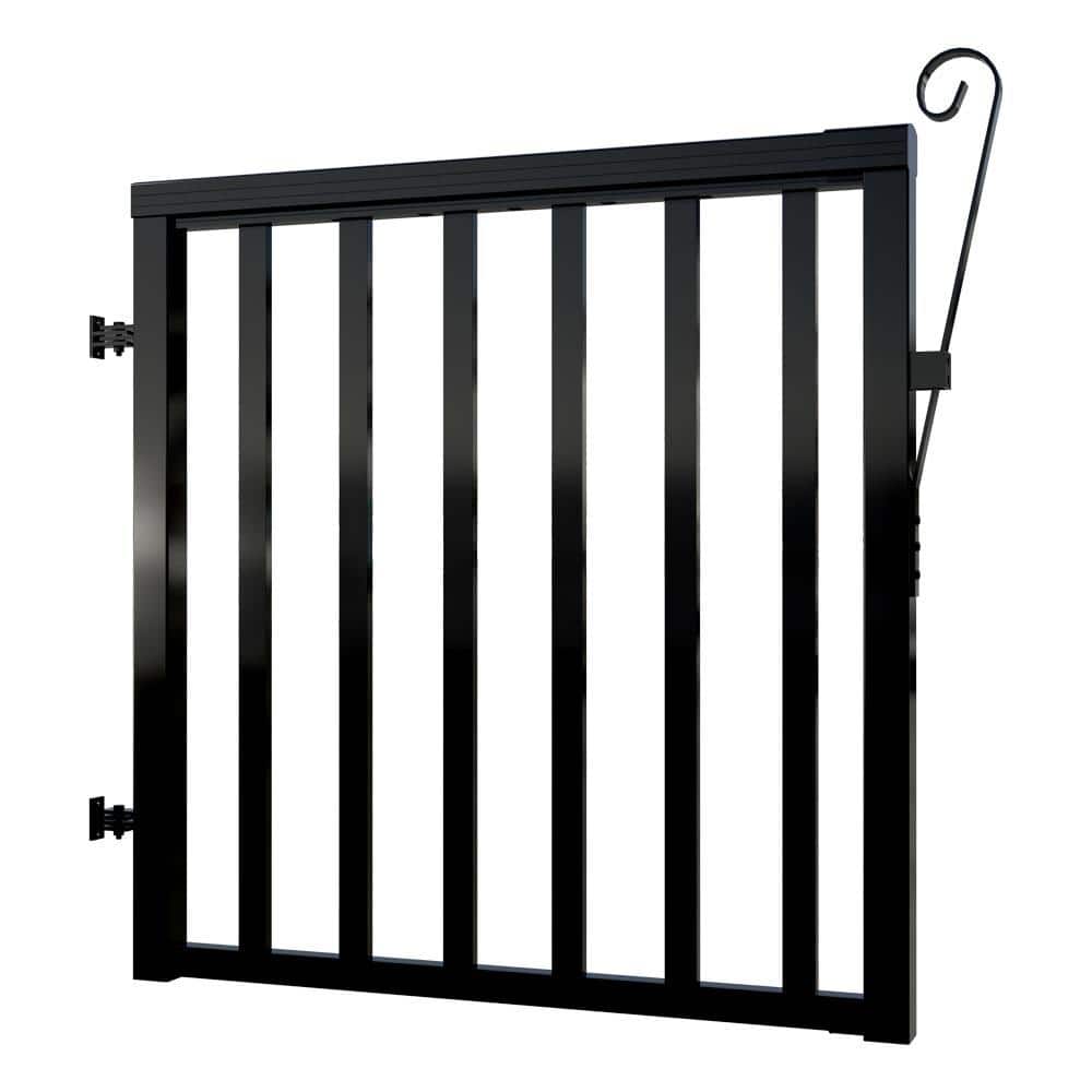 Peak Aluminum Railing 42 in. x 40 in. Black Aluminum Deck Railing Wide Picket Gate