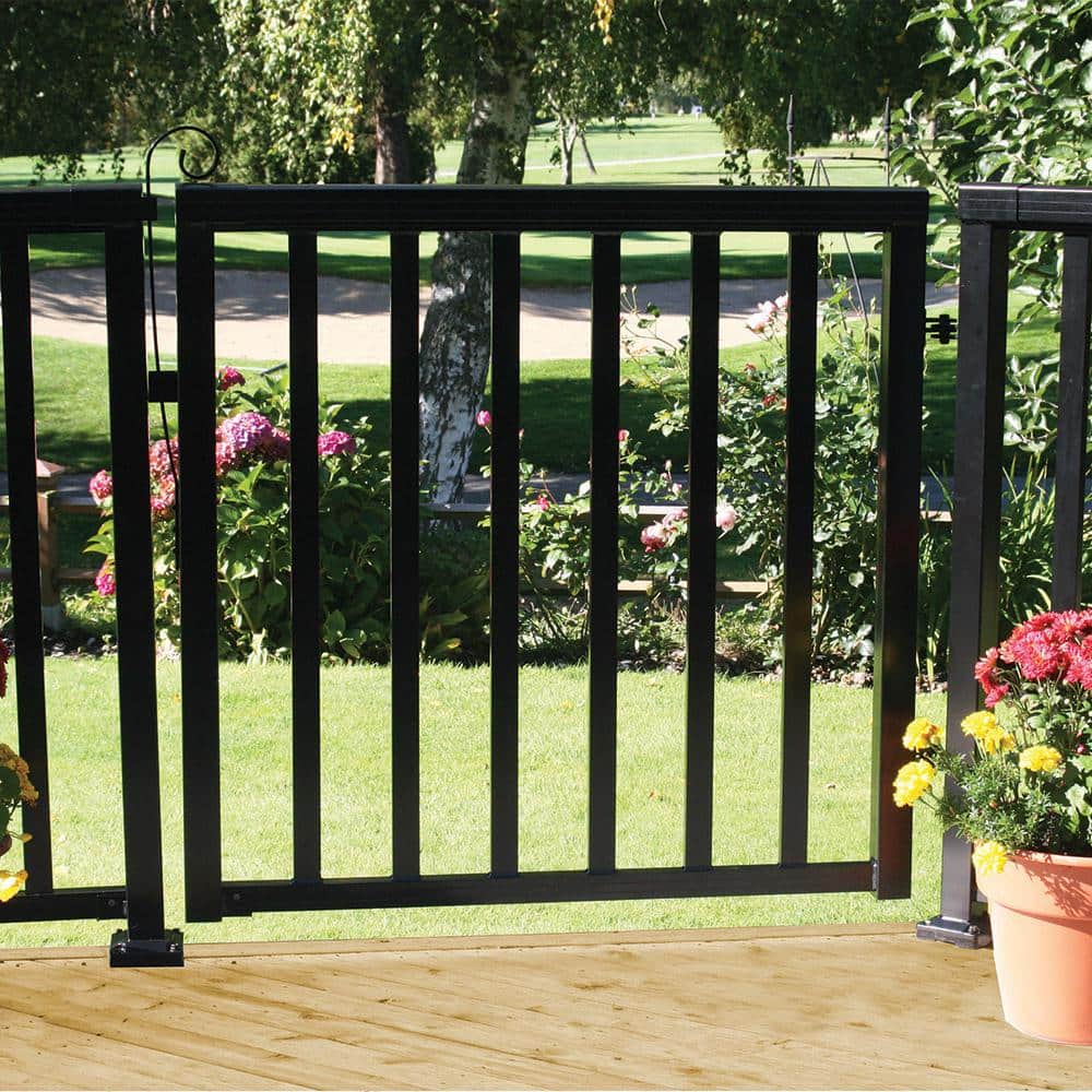 Peak Aluminum Railing 42 in. x 40 in. Black Aluminum Deck Railing Wide Picket Gate