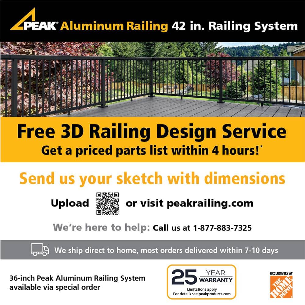 Peak Aluminum Railing 4 ft. Black Aluminum Deck Railing Wide Picket and Spacer Kit for 42 in. high system