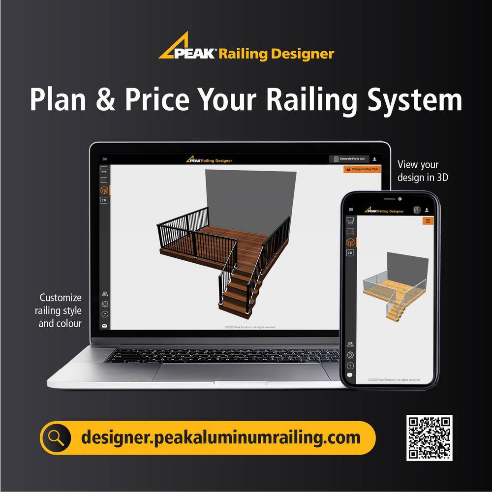 Peak Aluminum Railing 4 ft. Black Aluminum Deck Railing Wide Picket and Spacer Kit for 42 in. high system