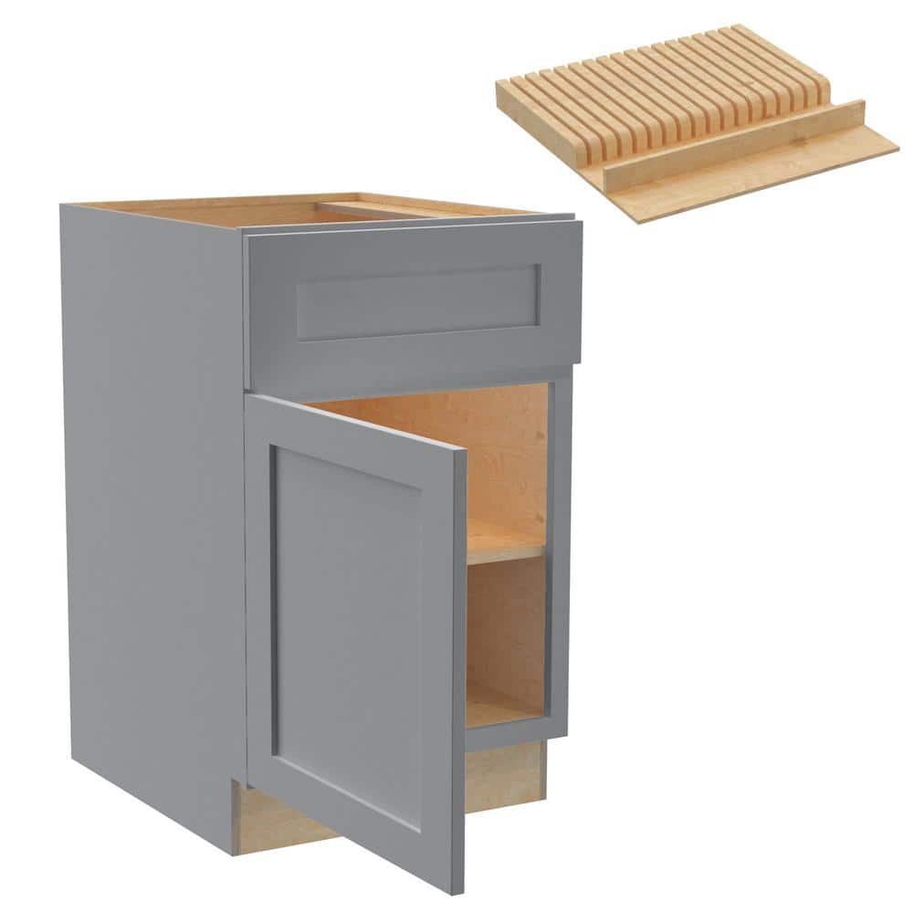 Newport 21 in. W x 24 in. D x 34.5 in. H Assembled Plywood Base Kitchen Cabinet in Pearl Gray with Knife Block LH