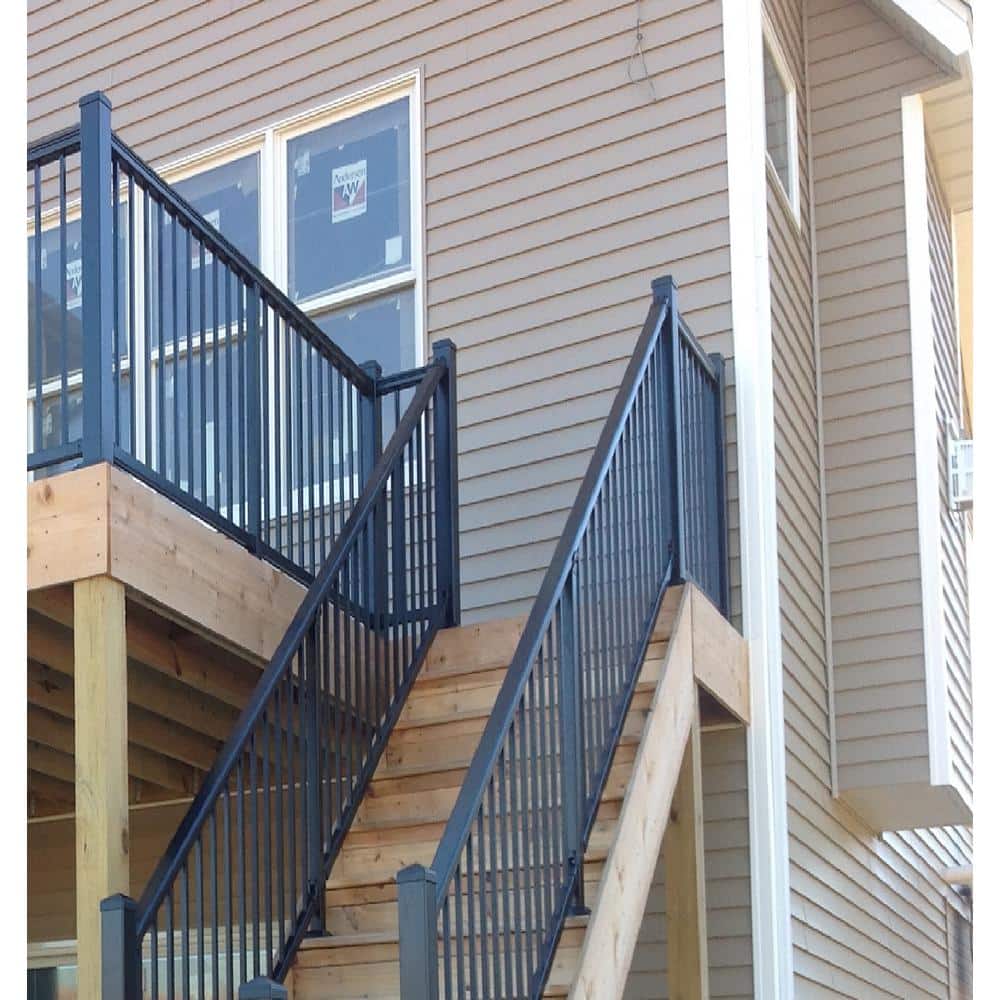 Pegatha Plus 4 ft. x 36 in. Charcoal Gray Fine Textured Aluminum Stair Rail Kit