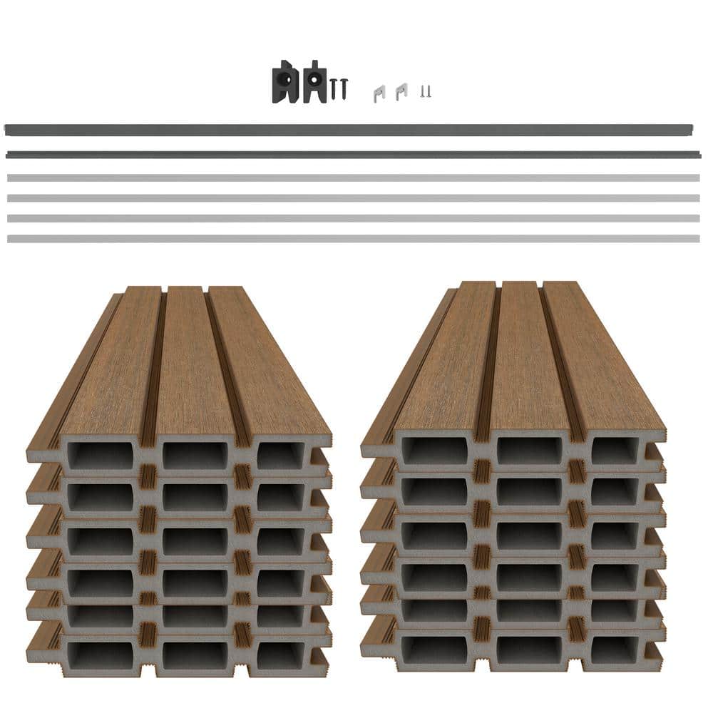 NewTechWood UltraEasy Fencing 6 ft. H x 6 ft. W Peruvian Teak Wood Plastic Composite Horizontal Fence Section with Black Frame