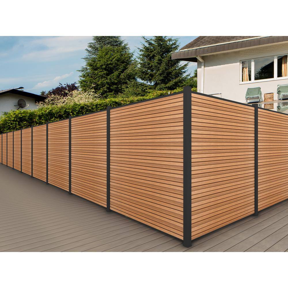 NewTechWood UltraEasy Fencing 6 ft. H x 6 ft. W Peruvian Teak Wood Plastic Composite Horizontal Fence Section with Black Frame