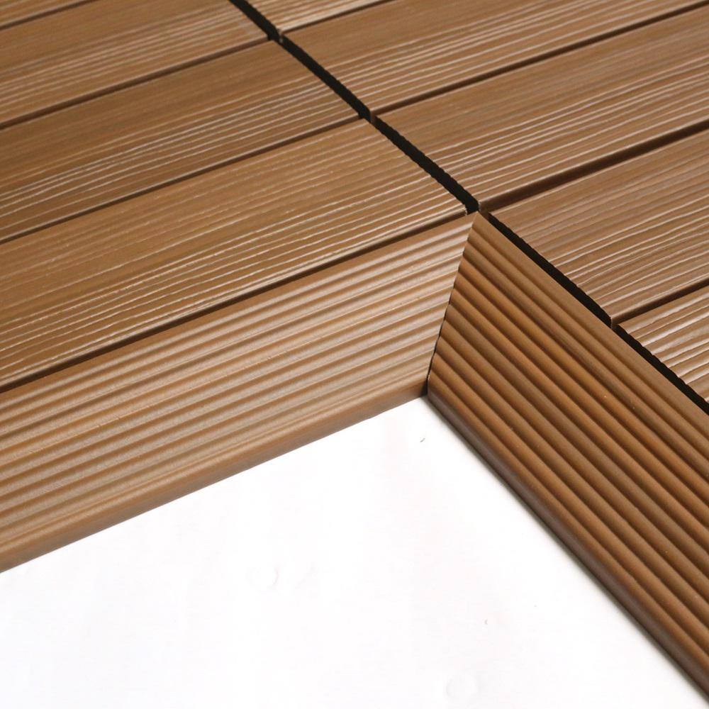 NewTechWood 1/6 ft. x 1 ft. Quick Deck Composite Deck Tile Inside Corner Fascia in Peruvian Teak (2-Pieces/Box)