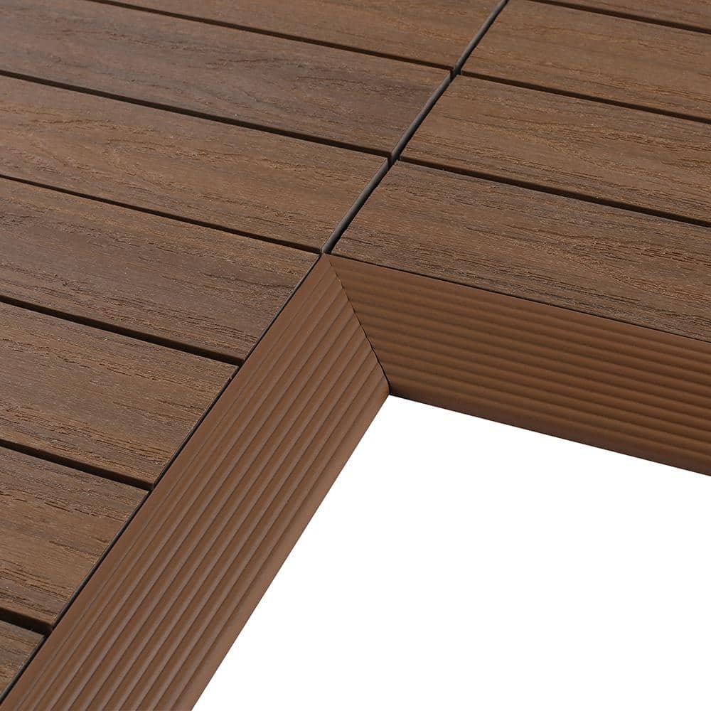NewTechWood 1/6 ft. x 1 ft. Quick Deck Composite Deck Tile Inside Corner Fascia in Peruvian Teak (2-Pieces/Box)