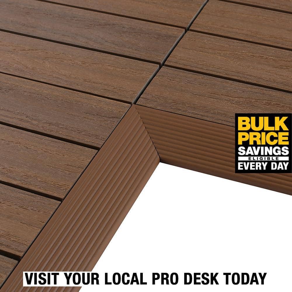 NewTechWood 1/6 ft. x 1 ft. Quick Deck Composite Deck Tile Inside Corner Fascia in Peruvian Teak (2-Pieces/Box)