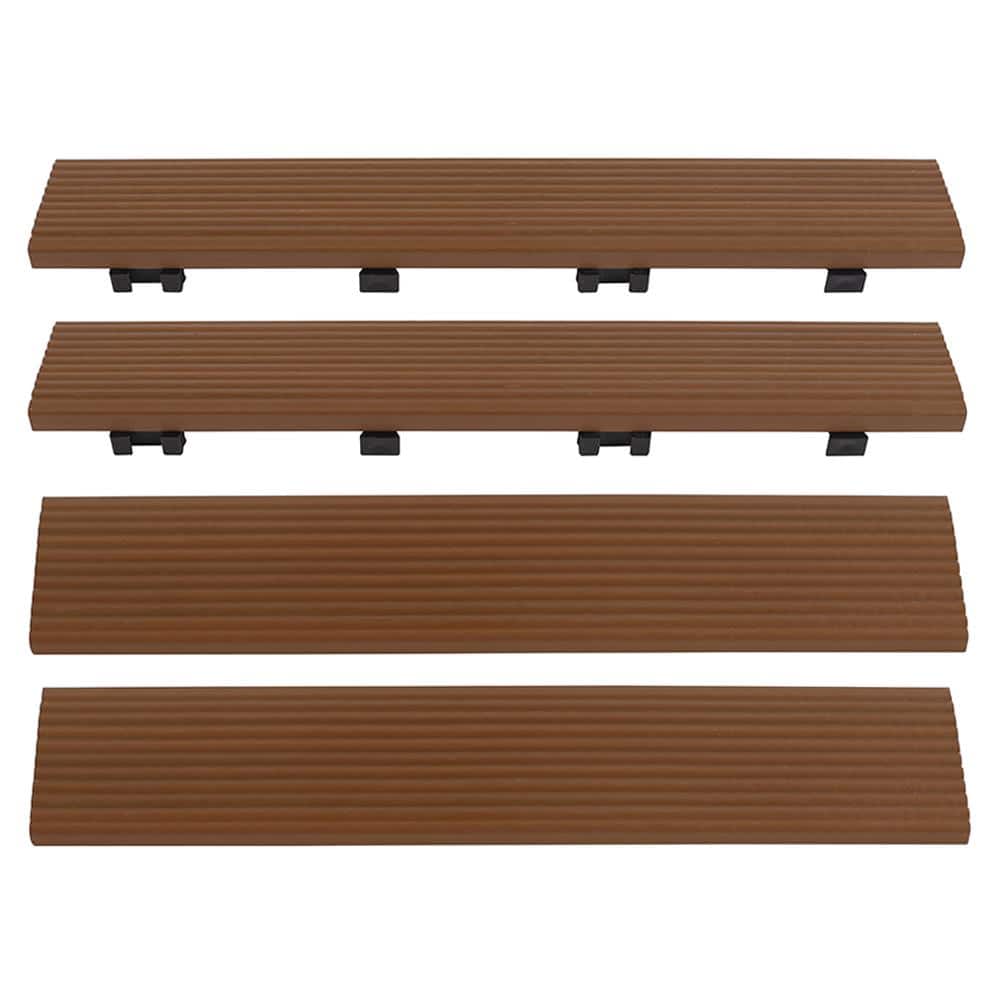 NewTechWood 1/6 ft. x 1 ft. Quick Deck Composite Deck Tile Straight Fascia in Peruvian Teak (4-Pieces/Box)
