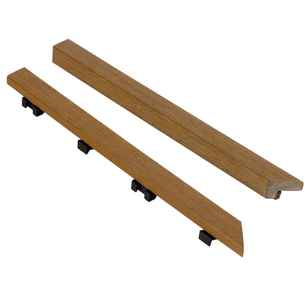 NewTechWood 1/12 ft. x 1 ft. Quick Deck Composite Deck Tile Inside Corner Trim in Peruvian Teak (2-Pieces/Box)