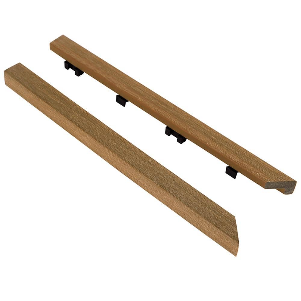 NewTechWood 1/12 ft. x 1 ft. Quick Deck Composite Deck Tile Outside Corner Trim in Peruvian Teak (2-Pieces/Box)