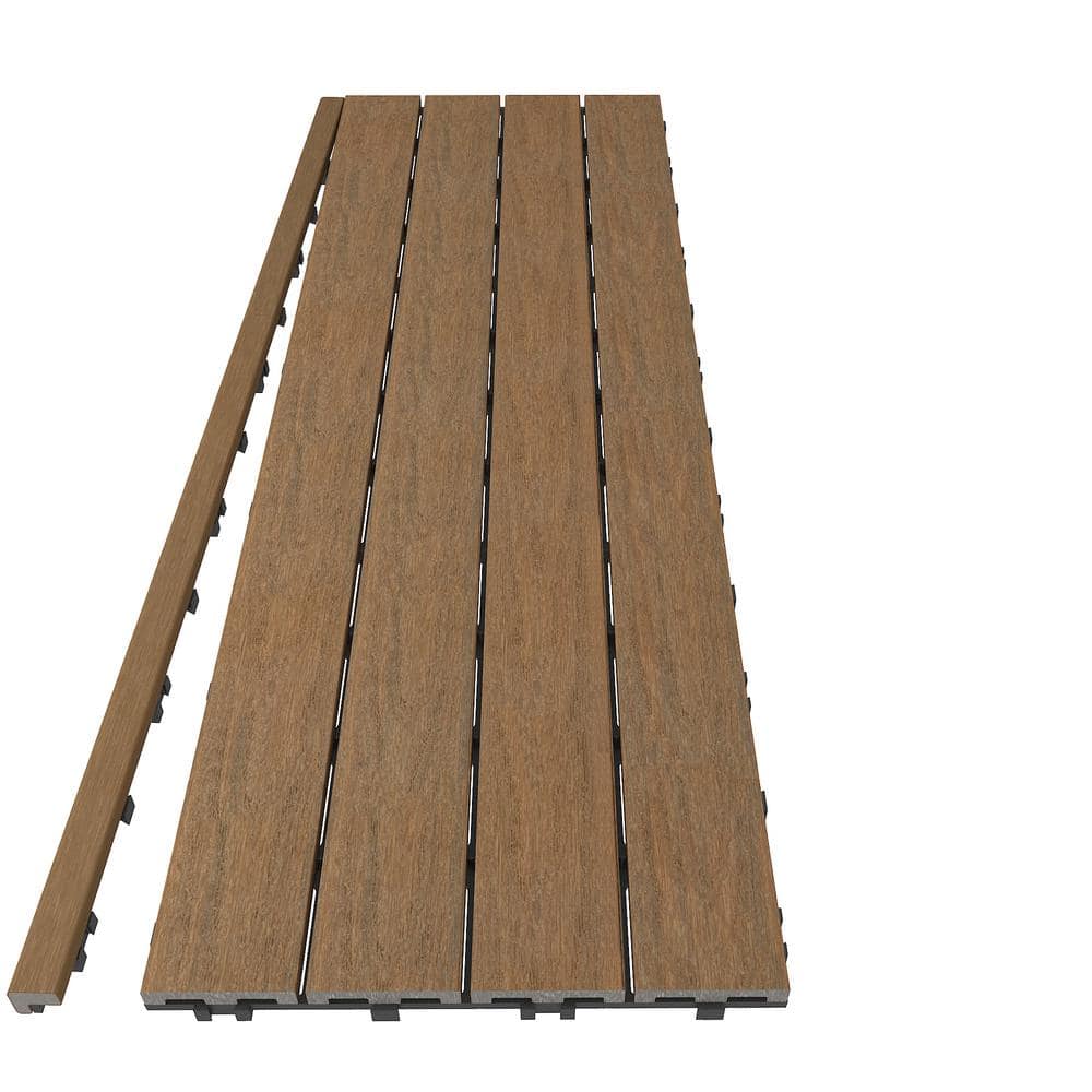 NewTechWood 1/12 ft. x 3 ft. Quick Deck Composite Deck Tile Straight Trim in Peruvian Teak (2-Pieces/Box)