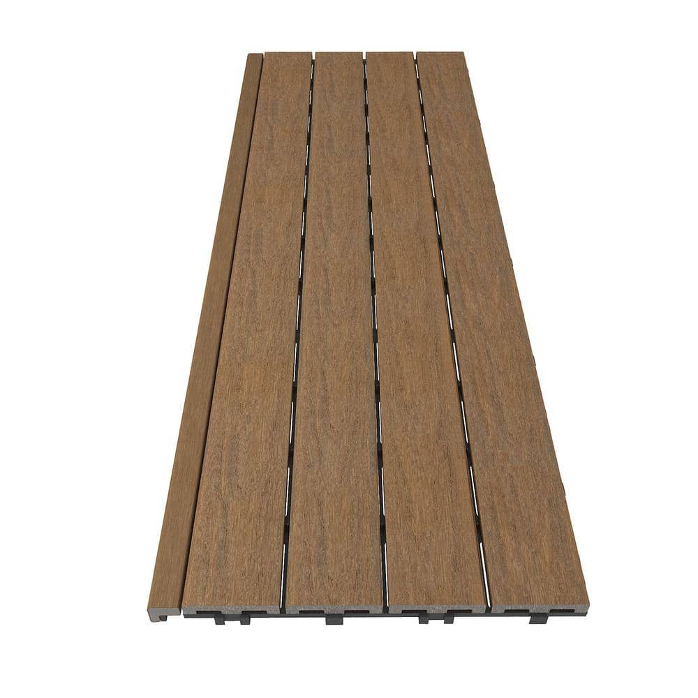NewTechWood 1/12 ft. x 3 ft. Quick Deck Composite Deck Tile Straight Trim in Peruvian Teak (2-Pieces/Box)