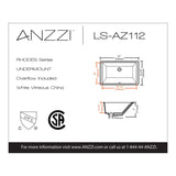 ANZZI Rhodes Series 21 in. Ceramic Undermount Sink Basin in White
