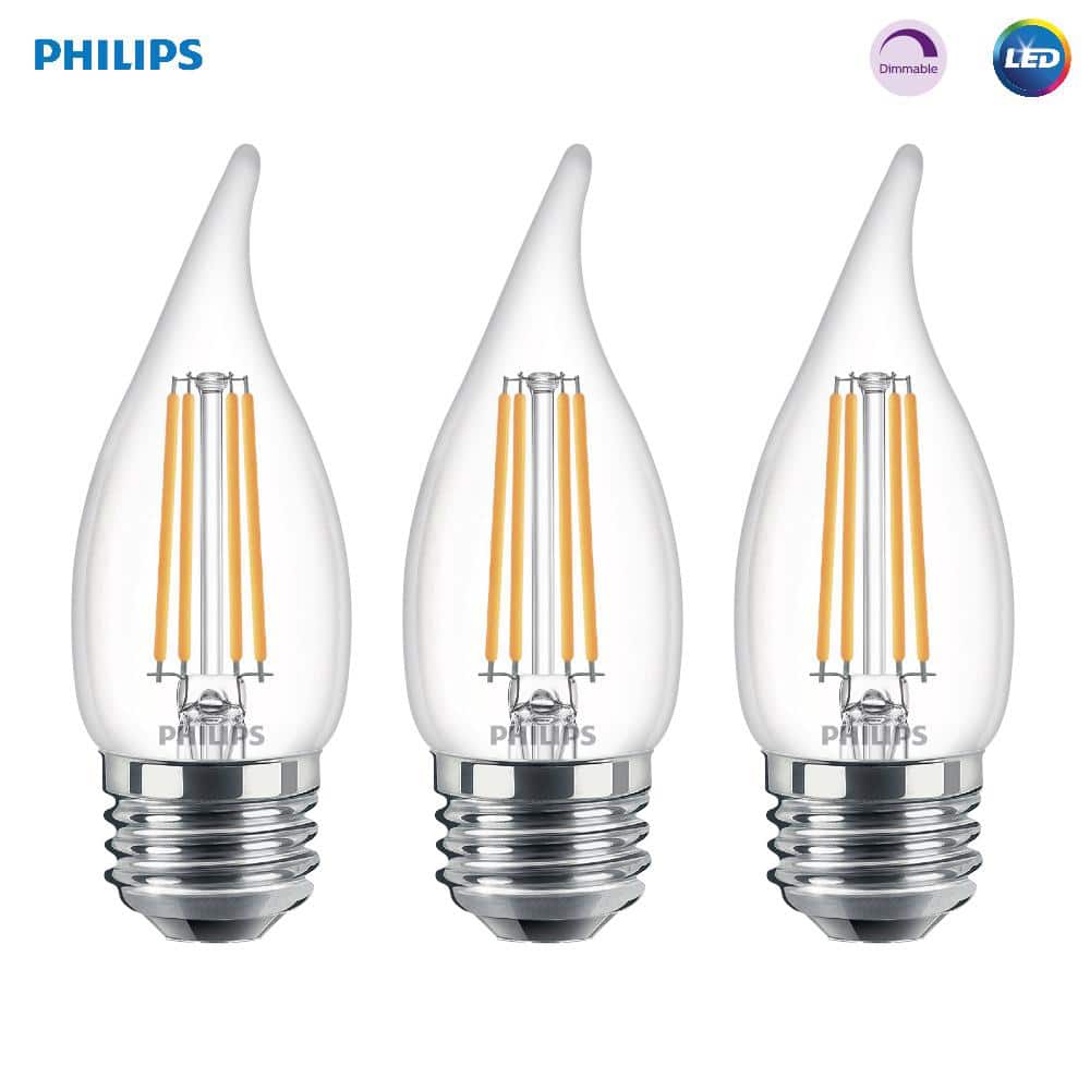 Philips 40-Watt Equivalent B11 Dimmable Edison LED Candle Light Bulb, Glass Bent Tip, Medium Base, Daylight (5000K), 6-Pack
