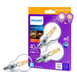 Philips 40-Watt Equivalent G16.5 Dimmable Candelabra Base LED Light Bulb with Dimming Effect, Soft White (4-Pack)