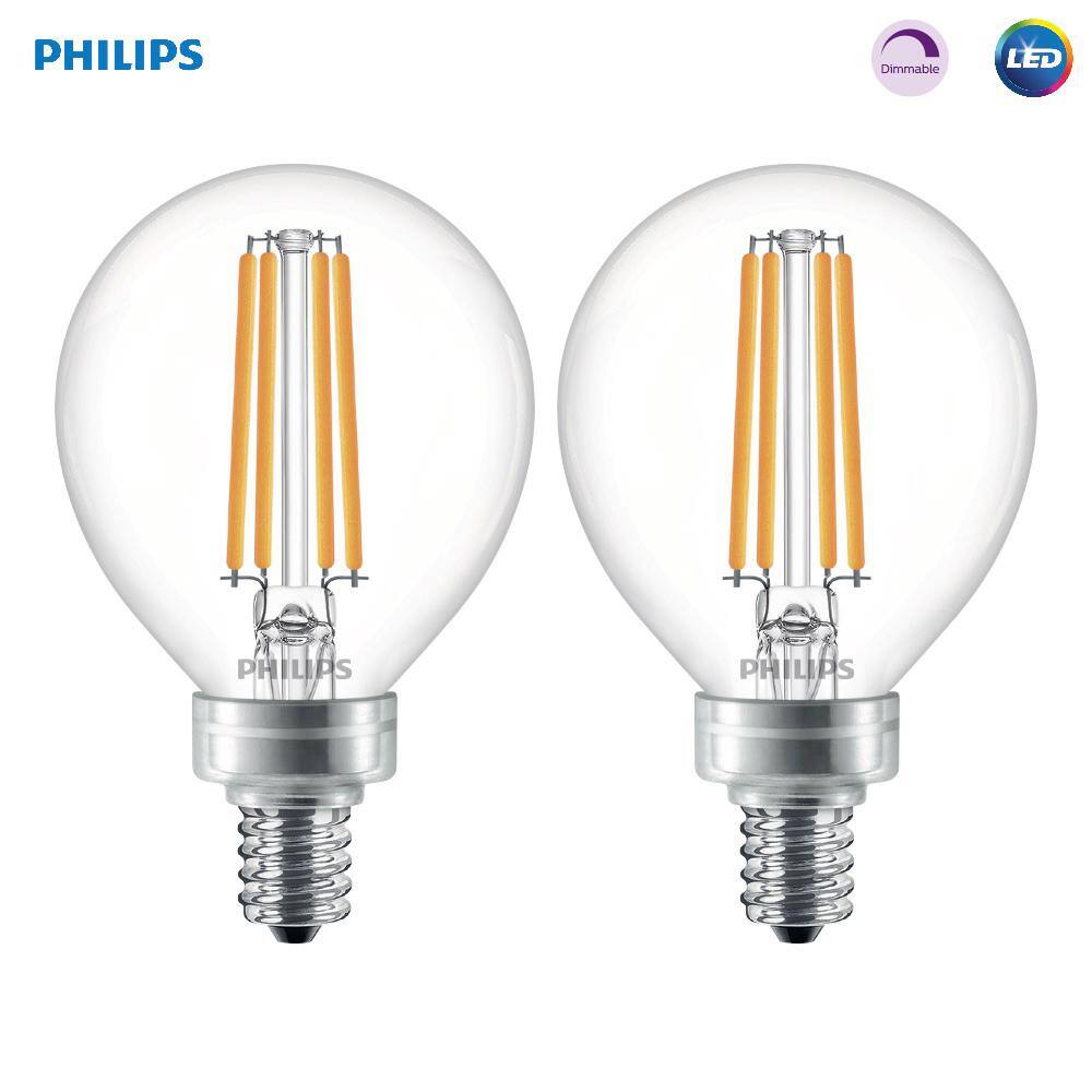 Philips 40-Watt Equivalent G16.5 Dimmable Candelabra Base LED Light Bulb with Dimming Effect, Soft White (4-Pack)