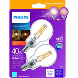 Philips 40-Watt Equivalent G16.5 Dimmable Candelabra Base LED Light Bulb with Dimming Effect, Soft White (4-Pack)