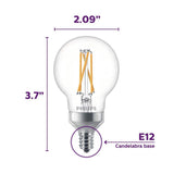 Philips 60-Watt Equivalent G16.5 Dimmable LED Candelabra Base Light Bulb with Warm Glow, Soft White (2-Pack)