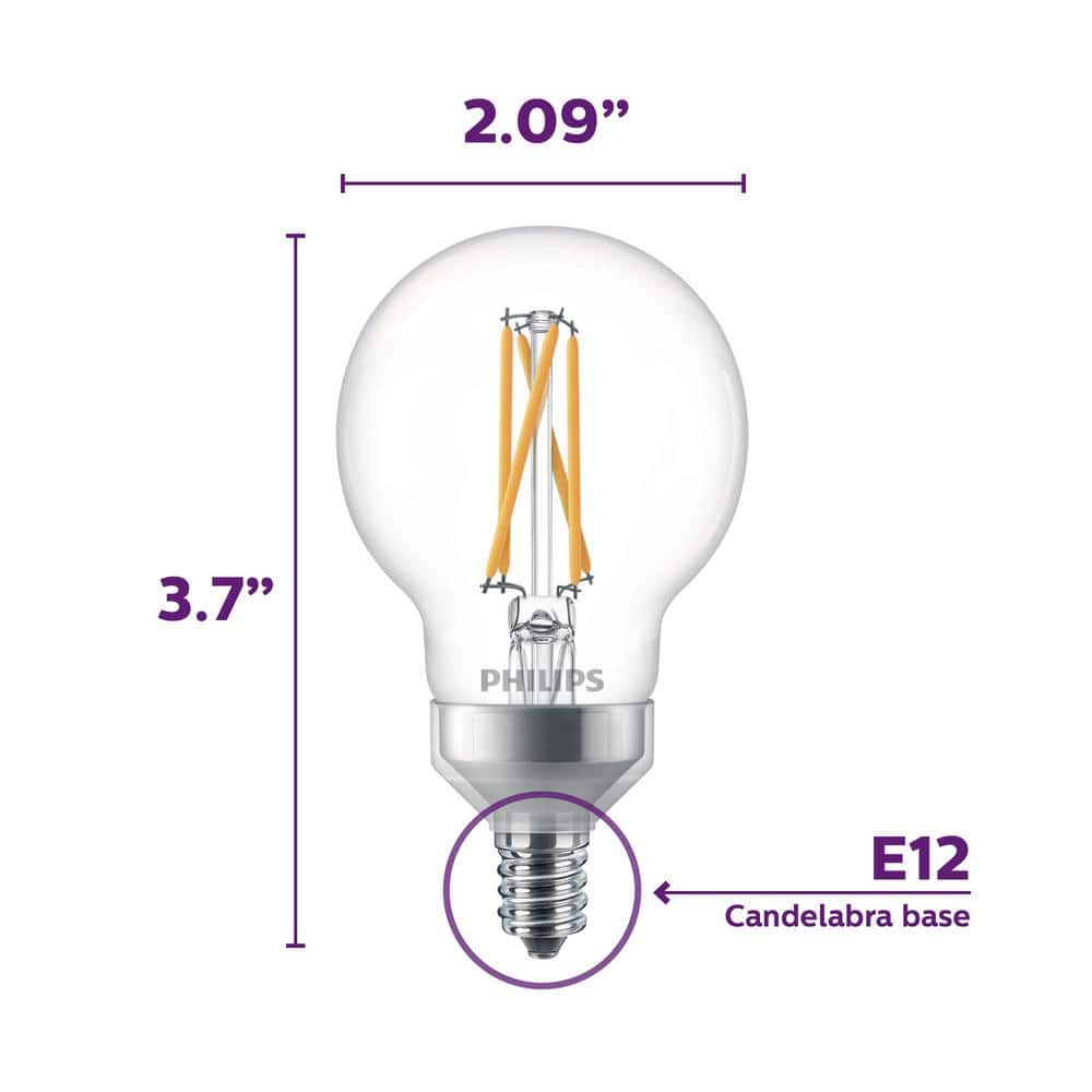 Philips 60-Watt Equivalent G16.5 Dimmable LED Light Bulb with Warm Glow Dimming Effect, Soft White (2-Pack)