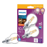 Philips 60-Watt Equivalent G16.5 Dimmable LED Light Bulb with Warm Glow Dimming Effect, Soft White (2-Pack)