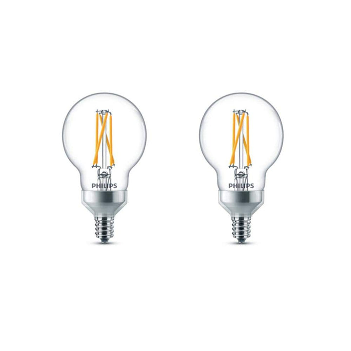 Philips 60-Watt Equivalent G16.5 Dimmable LED Candelabra Base Light Bulb with Warm Glow, Soft White (2-Pack)