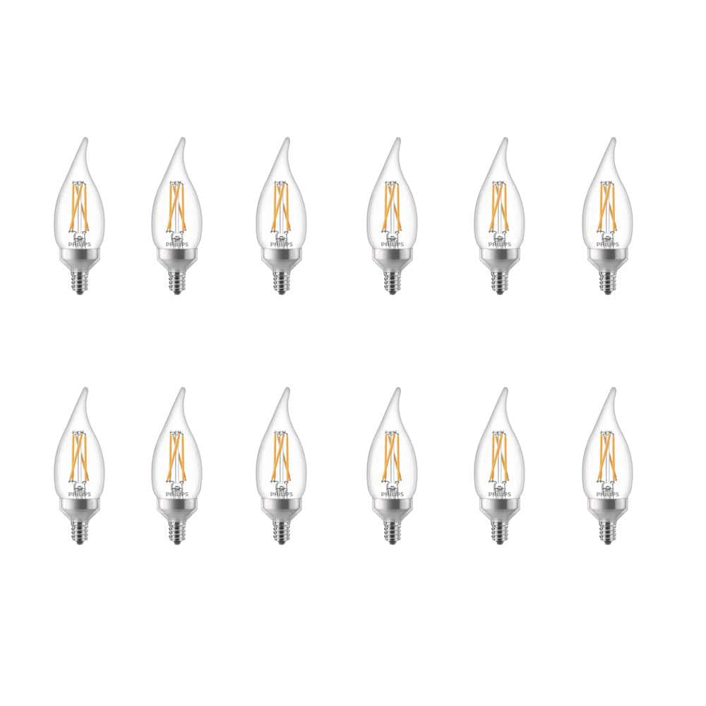 Philips 40-Watt Equivalent B11 Dimmable Warm Glow Bent Tip E12 Candle LED Light Bulb, Soft White 2700K (12-Pack)