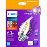 Philips 2700K 60-Watt Equivalent Soft White BA11 Bent Tip E12 Dimmable Warm Glow LED Candle Bulb (3-Pack)