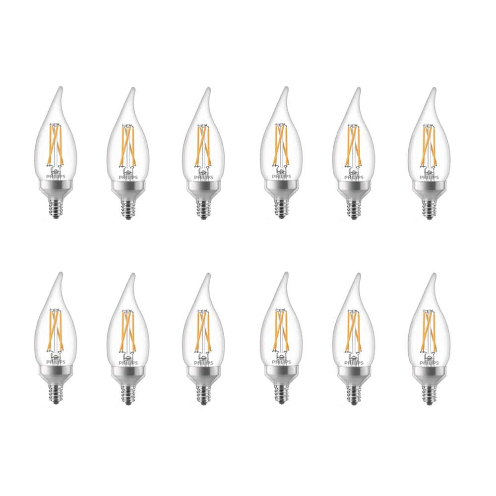 Philips 25-Watt Equivalent B11 Dimmable Warm Glow LED Candle Bulb, Bent Tip, E12 Base, Soft White 2700K, 12-Pack