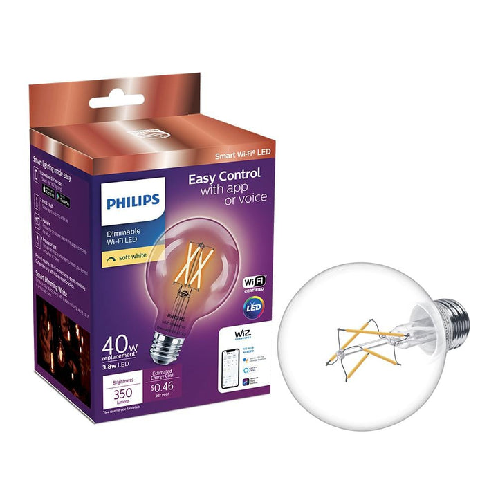 Philips Soft White G25 LED 40-Watt Equivalent Dimmable Smart Wi‑Fi WiZ Connected Wireless Light Bulb