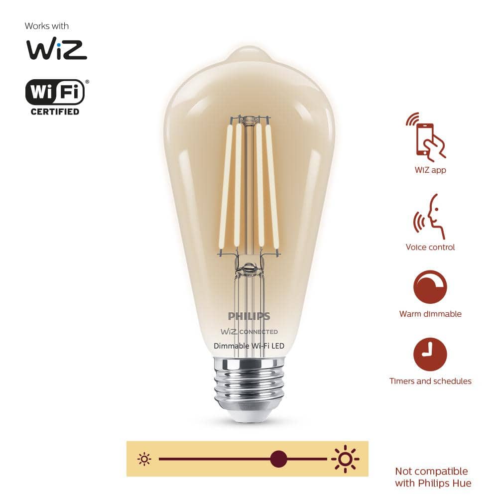Philips Soft White ST19 LED 40-Watt Equivalent Dimmable Smart Wi‑Fi WiZ Connected Wireless Light Bulb (4‑Pack)