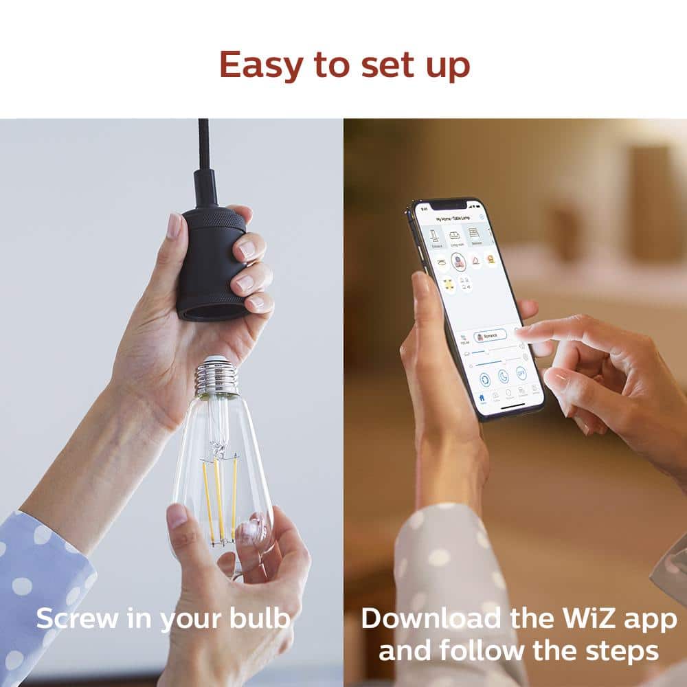 Philips Soft White ST19 LED 40-Watt Equivalent Dimmable Smart Wi‑Fi WiZ Connected Wireless Light Bulb (4‑Pack)