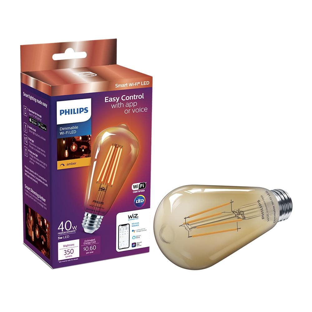Philips Amber ST19 LED 40-Watt Equivalent Dimmable Smart Wi‑Fi (WiZ Connected) Wireless Light Bulb