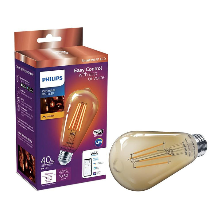 Philips Amber ST19 LED 40-Watt Equivalent Dimmable Smart Wi‑Fi (WiZ Connected) Wireless Light Bulb