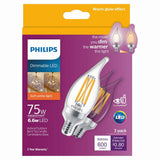 Philips 75-Watt Equivalent BA11 Dimmable Warm Glow LED Candle Light Bulbs, Bent Tip, E12 Base, Soft White 2700K (3-Pack)