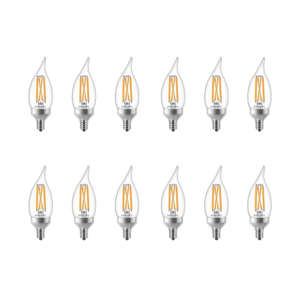 Philips 75-Watt Equivalent BA11 Dimmable Warm Glow LED Candle Bulbs, Bent Tip, E12, Soft White 2700K (12-Pack)