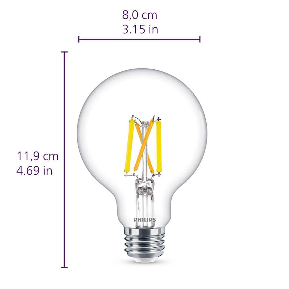 Philips 40-Watt Equivalent G25 Dimmable LED Light Bulb, Clear Glass, Warm Glow Effect, 2700K (2-Pack)