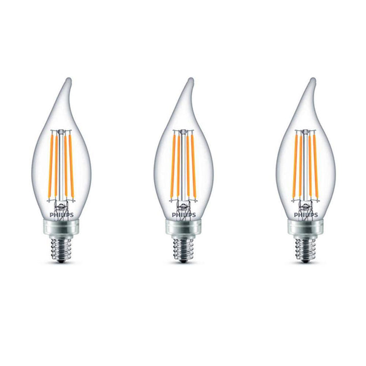Philips 60-Watt Equivalent B11 Dimmable Edison LED Candle Light Bulb, Glass Bent Tip, Candelabra (E12) Base, Daylight 5000K, 3-Pack