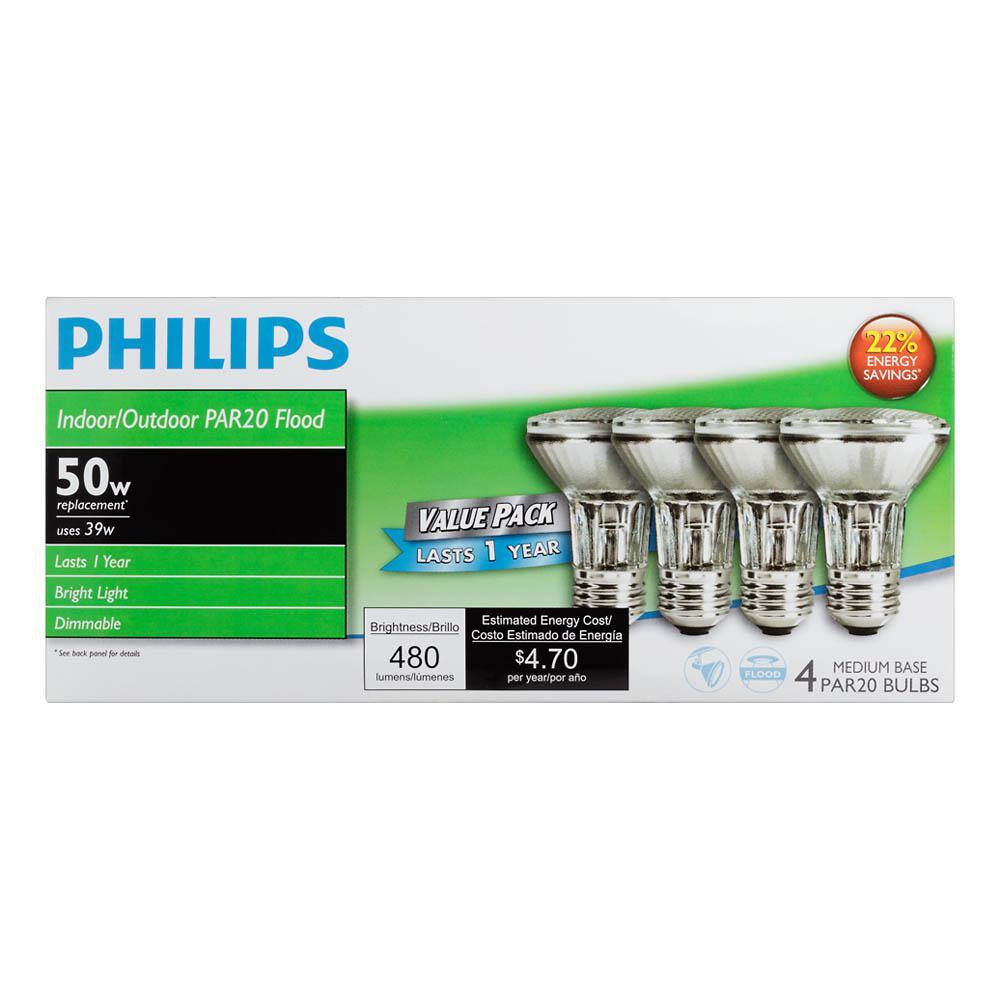 Philips 50-Watt PAR20 Equivalent Halogen Indoor/Outdoor Flood Light Bulb (24-Pack)