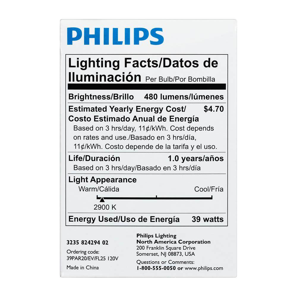 Philips 39-Watt Halogen PAR20 Soft White (2900K) Dimmable Floodlight Bulb
