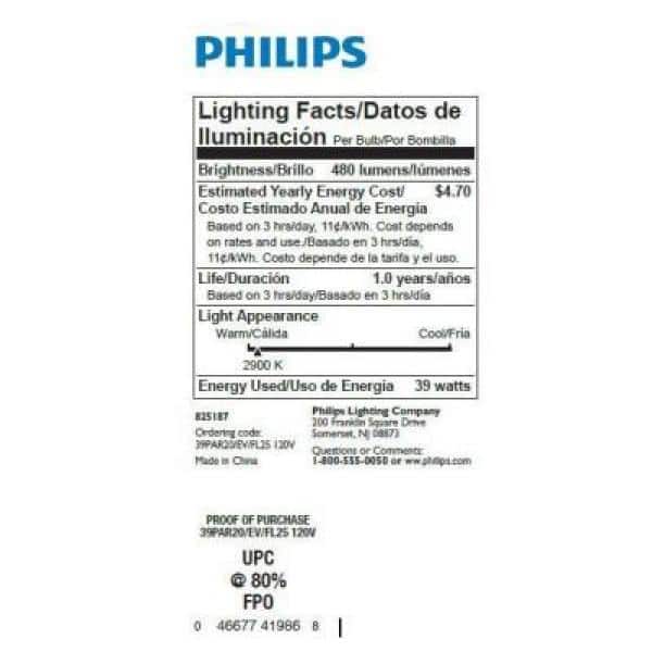 Philips 39-Watt Halogen PAR20 Soft White (2900K) Dimmable Floodlight Bulb