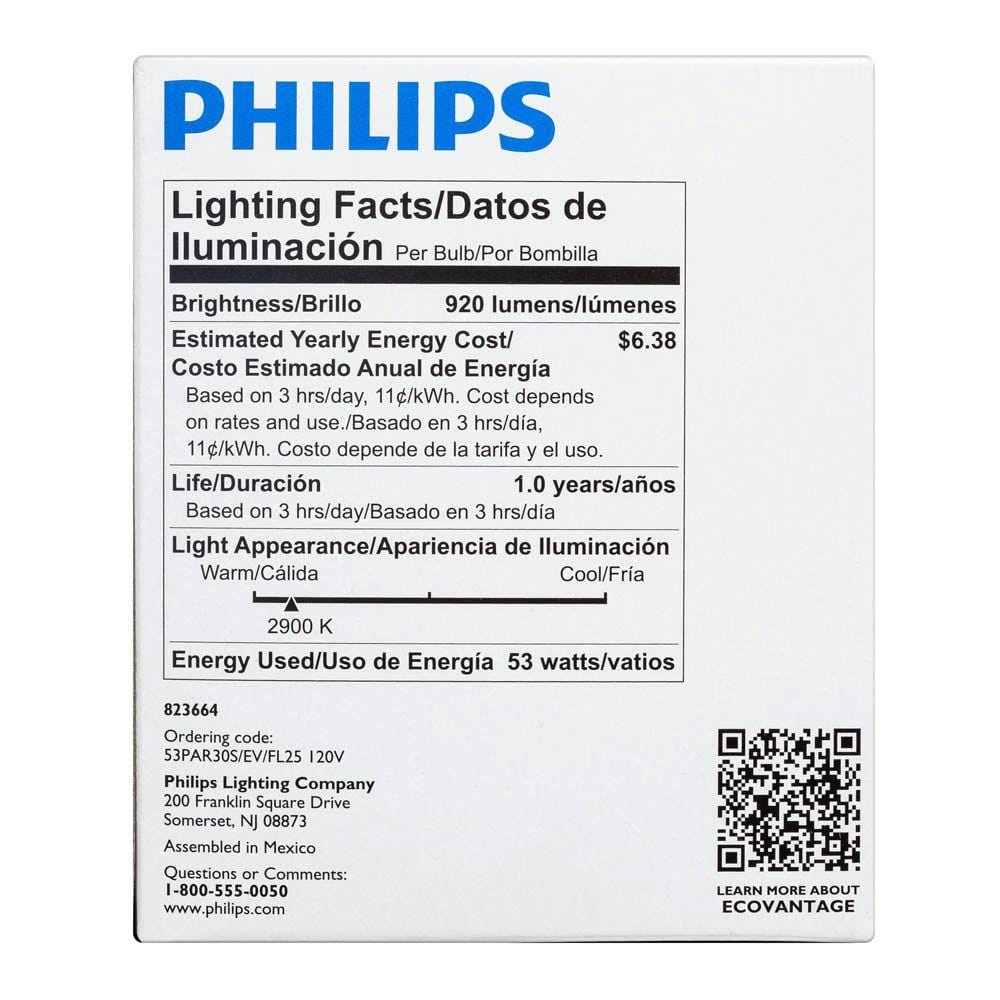 Philips 53-Watt Equivalent Halogen PAR30S Dimmable Floodlight Bulb, 920 Lumens, 2900K Soft White