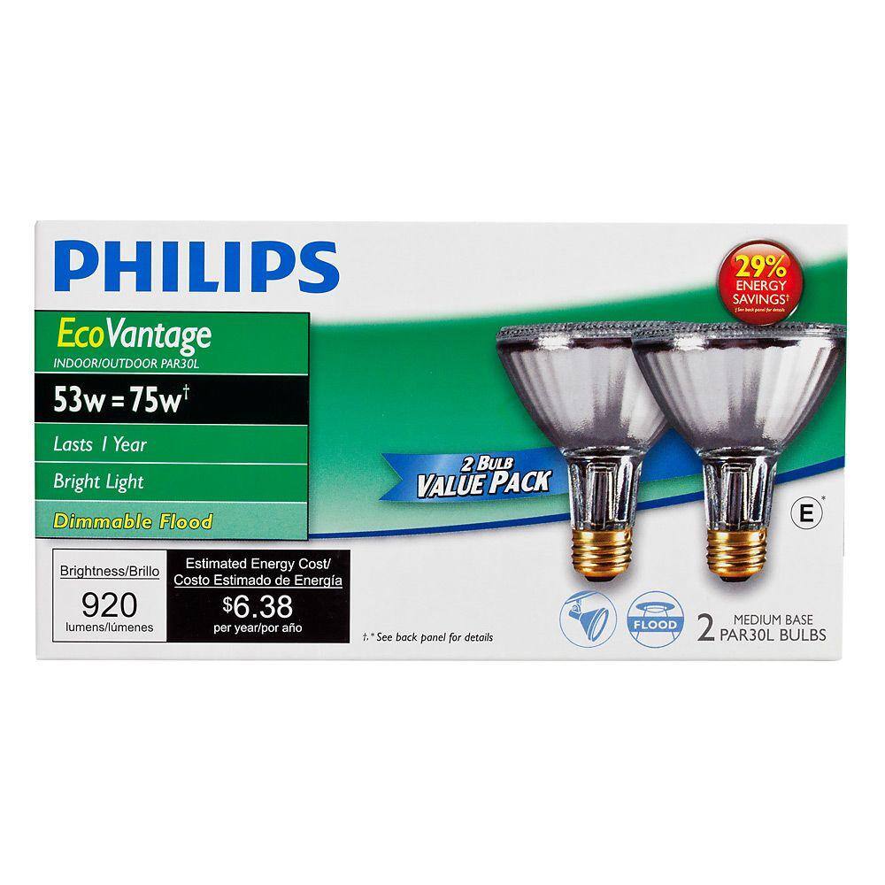 Philips 75-Watt Equivalent Halogen PAR30 Dimmable Flood Light Bulb (2-Pack)