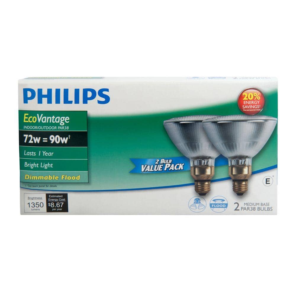 Philips 90-Watt PAR38 Halogen Indoor/Outdoor Flood Light Bulb (2-Pack)