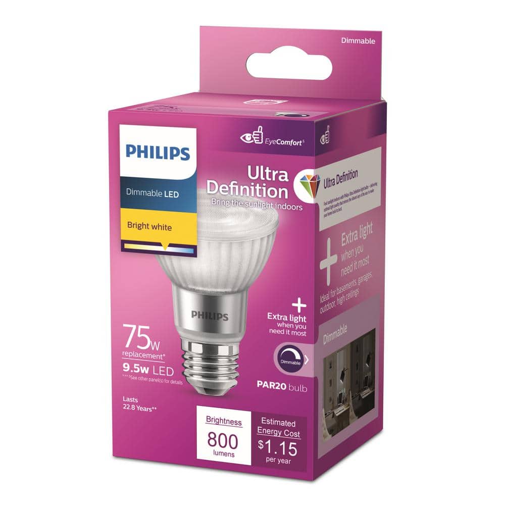 Philips 75-Watt Equivalent PAR20 High Output Dimmable Flood LED Light Bulb, Daylight 5000K, 1-Bulb