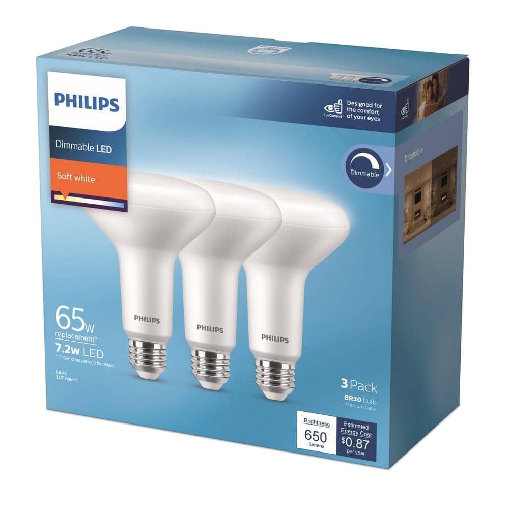 Philips 65-Watt Equivalent Warm Glow BR30 Dimmable LED Light Bulbs, Soft White, ENERGY STAR, Medium E26 Base (6-Pack)
