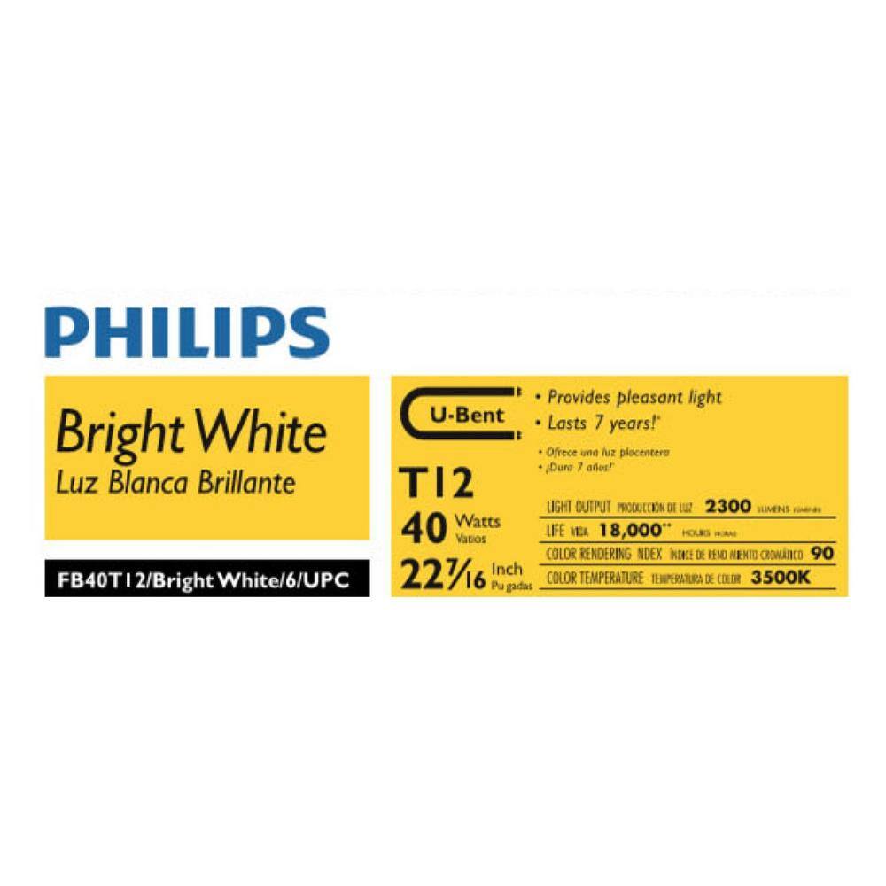 Philips 40-Watt 4 ft. Linear T12 U-Bend Fluorescent Tube Light Bulb, Bright White 3500K