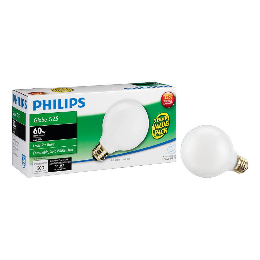 Philips 40-Watt Equivalent G25 Halogen White Decorative Globe Light Bulb (3-Pack)